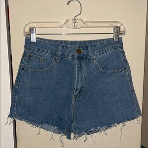 SHEIN Blue Jean Shorts High-Waisted Frayed Hem